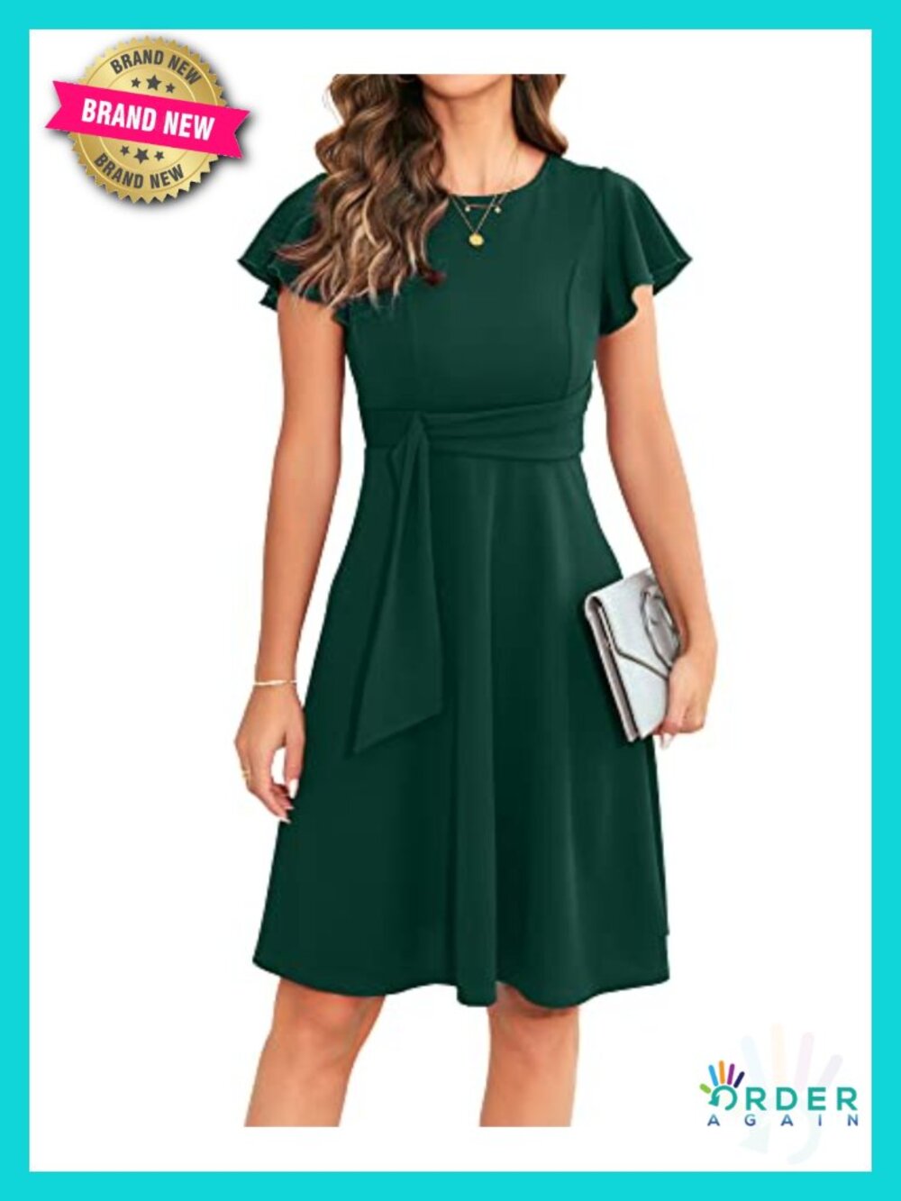 Elegant Ruffle Sleeve A-Line Swing Cocktail Dress - 95% Polyester 5% Spandex